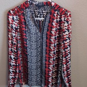 Tommy Hilfiger Red and Blue Lightweight Long Sleeve Blouse